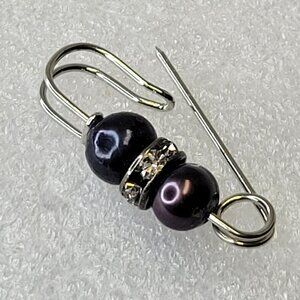 Black Pearls and Rhinestone Brooch Safety Pin Brooch